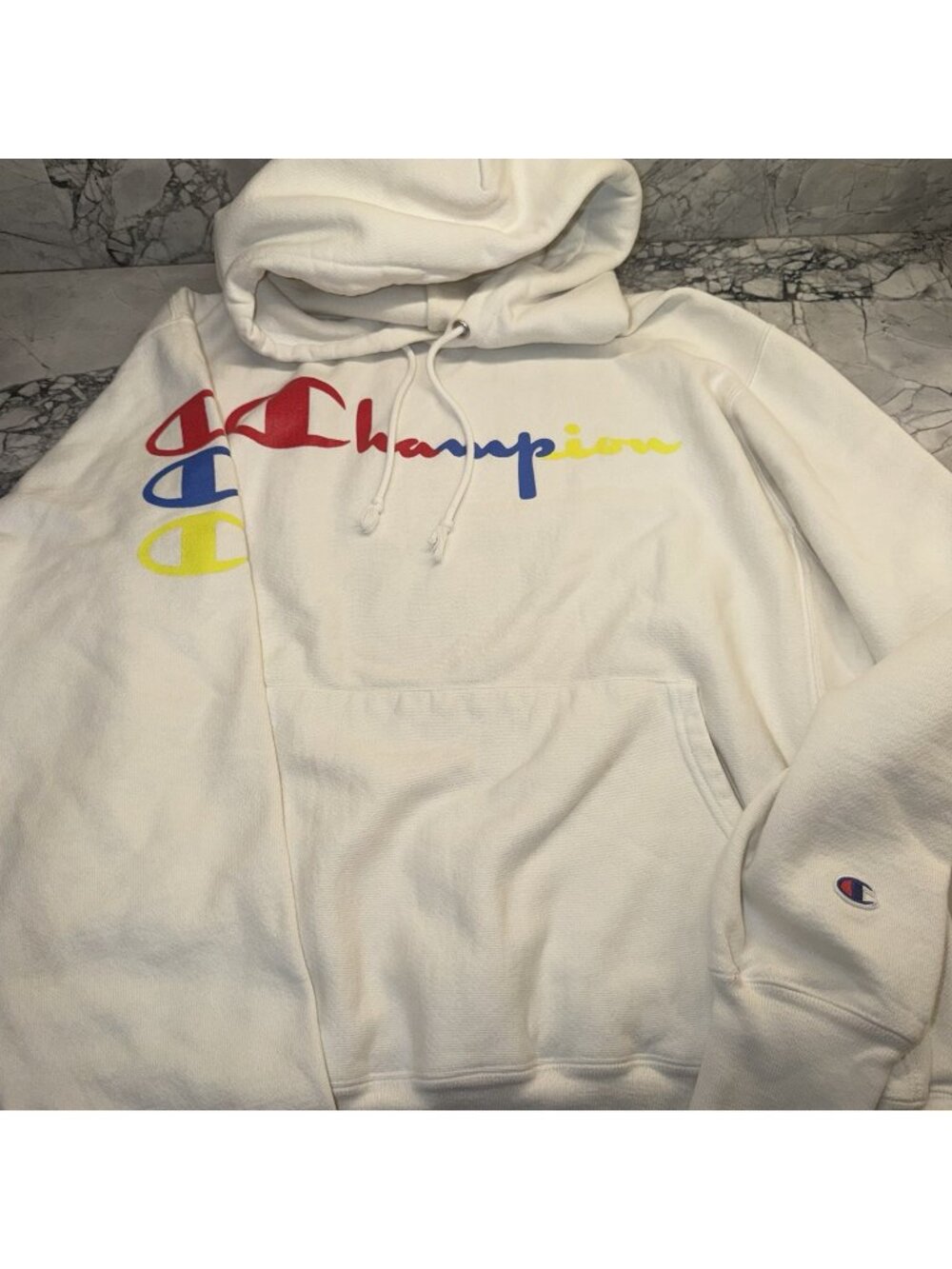Champion Men SZ Large Reverse Weave White Hoodie